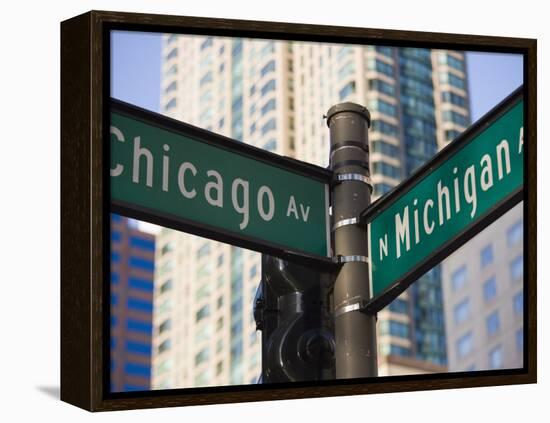 North Michigan Avenue and Chicago Avenue Signpost, the Magnificent Mile, Chicago, Illinois, USA-Amanda Hall-Framed Premier Image Canvas