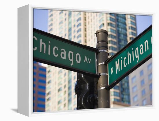 North Michigan Avenue and Chicago Avenue Signpost, the Magnificent Mile, Chicago, Illinois, USA-Amanda Hall-Framed Premier Image Canvas