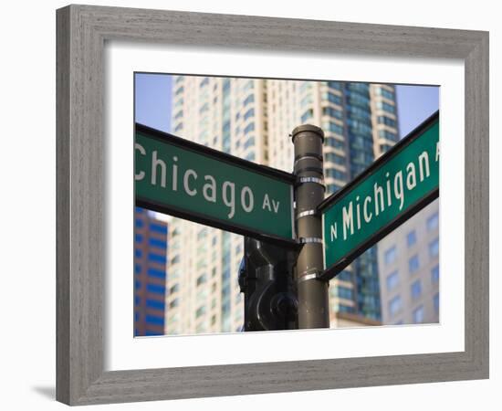 North Michigan Avenue and Chicago Avenue Signpost, the Magnificent Mile, Chicago, Illinois, USA-Amanda Hall-Framed Photographic Print