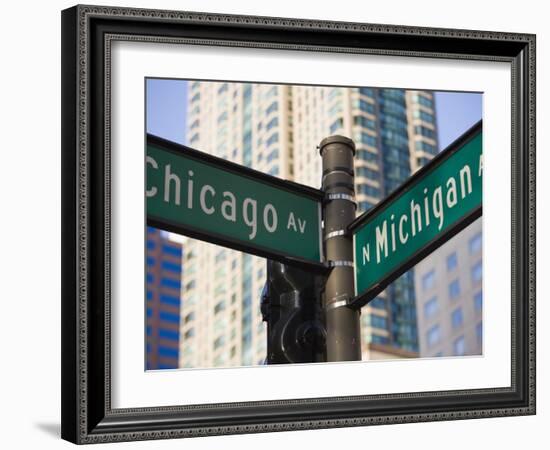 North Michigan Avenue and Chicago Avenue Signpost, the Magnificent Mile, Chicago, Illinois, USA-Amanda Hall-Framed Photographic Print