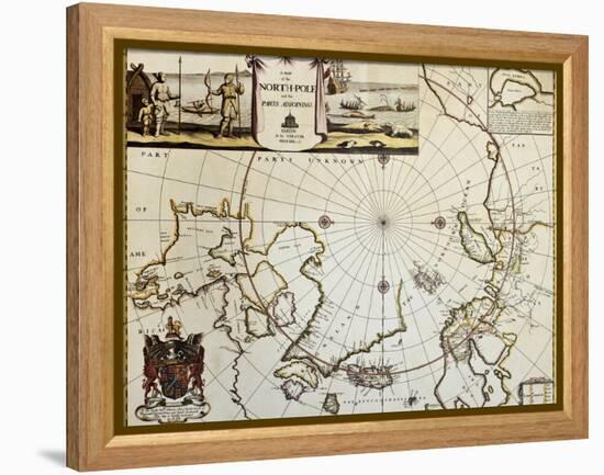 North Pole And Adjoining Lands Old Map. Created By Moses Pitt, Published In Oxford, 1680-marzolino-Framed Stretched Canvas