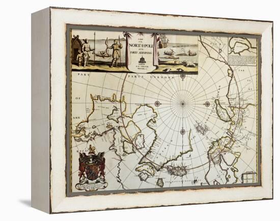 North Pole And Adjoining Lands Old Map. Created By Moses Pitt, Published In Oxford, 1680-marzolino-Framed Stretched Canvas