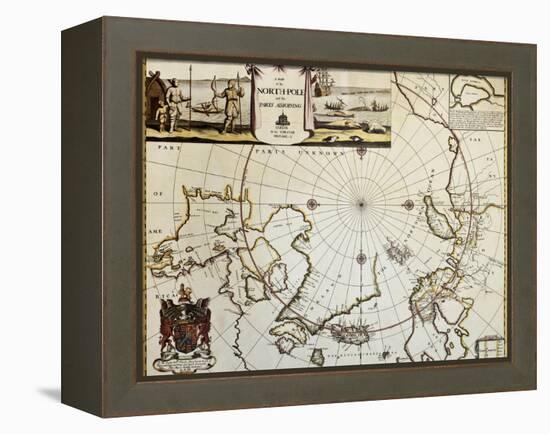 North Pole And Adjoining Lands Old Map. Created By Moses Pitt, Published In Oxford, 1680-marzolino-Framed Stretched Canvas