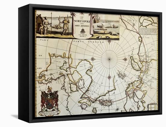 North Pole And Adjoining Lands Old Map. Created By Moses Pitt, Published In Oxford, 1680-marzolino-Framed Stretched Canvas