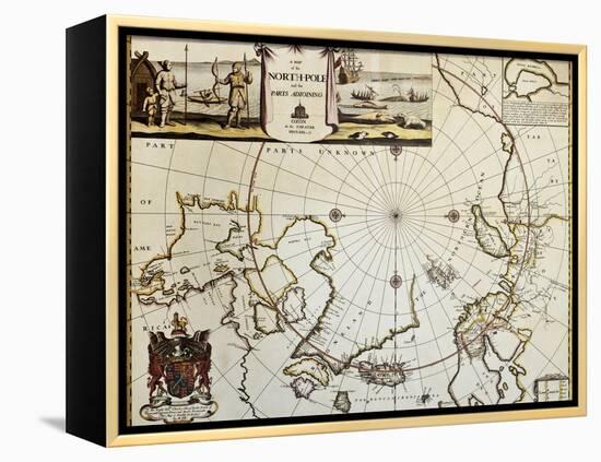 North Pole And Adjoining Lands Old Map. Created By Moses Pitt, Published In Oxford, 1680-marzolino-Framed Stretched Canvas