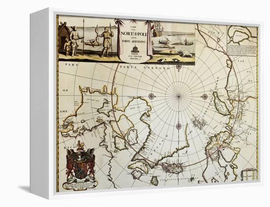 North Pole And Adjoining Lands Old Map. Created By Moses Pitt, Published In Oxford, 1680-marzolino-Framed Stretched Canvas