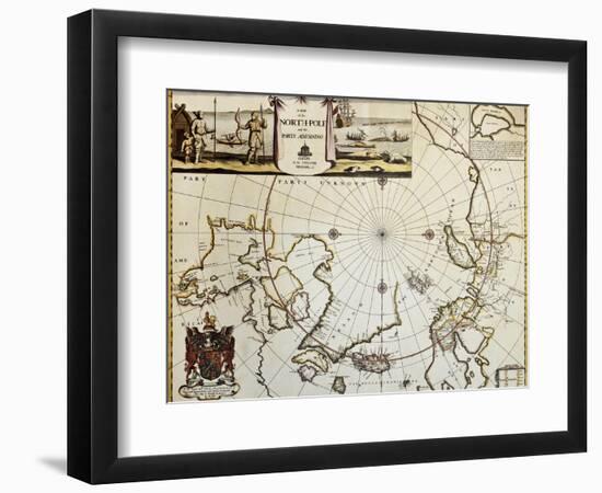 North Pole And Adjoining Lands Old Map. Created By Moses Pitt, Published In Oxford, 1680-marzolino-Framed Premium Giclee Print