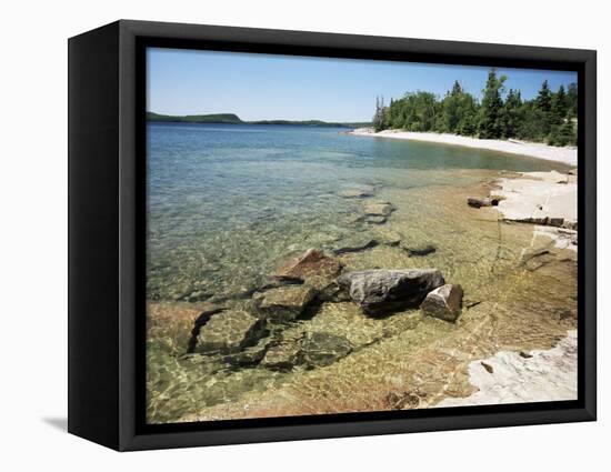 North Shore of Lake on Rocky Platform of Forested Laurentian Shield, Lake Superior, Canada-Tony Waltham-Framed Premier Image Canvas