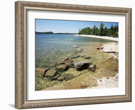 North Shore of Lake on Rocky Platform of Forested Laurentian Shield, Lake Superior, Canada-Tony Waltham-Framed Photographic Print