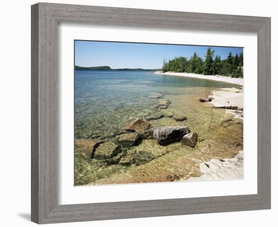 North Shore of Lake on Rocky Platform of Forested Laurentian Shield, Lake Superior, Canada-Tony Waltham-Framed Photographic Print