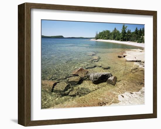 North Shore of Lake on Rocky Platform of Forested Laurentian Shield, Lake Superior, Canada-Tony Waltham-Framed Photographic Print