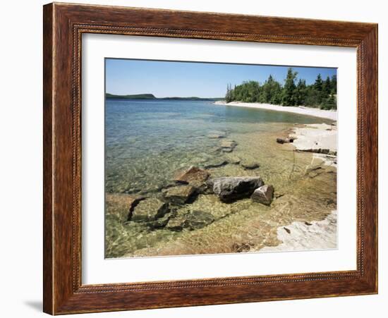 North Shore of Lake on Rocky Platform of Forested Laurentian Shield, Lake Superior, Canada-Tony Waltham-Framed Photographic Print