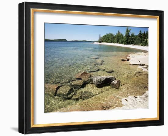 North Shore of Lake on Rocky Platform of Forested Laurentian Shield, Lake Superior, Canada-Tony Waltham-Framed Photographic Print