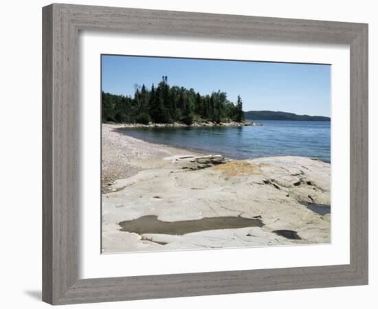 North Shore of Lake on Rocky Platform of Forested Laurentian Shield, Lake Superior, Canada-Tony Waltham-Framed Photographic Print