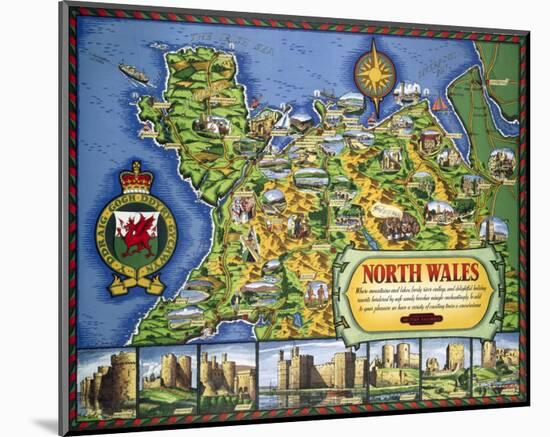 North Wales Map-null-Mounted Art Print