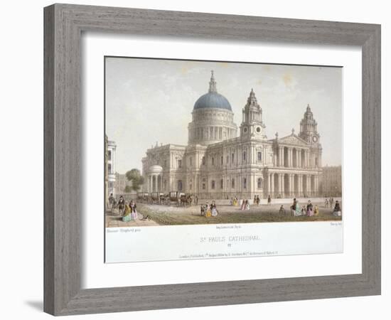 North-West View of St Paul's Cathedral with Figures Walking in Front, City of London, 1854-Christopher Wren-Framed Giclee Print