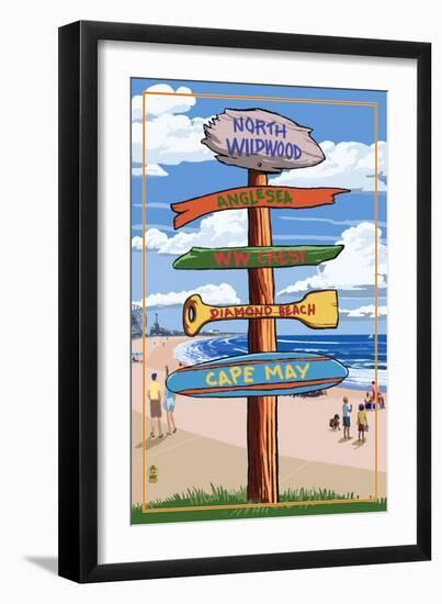North Wildwood, New Jersey - Destination Sign-Lantern Press-Framed Art Print