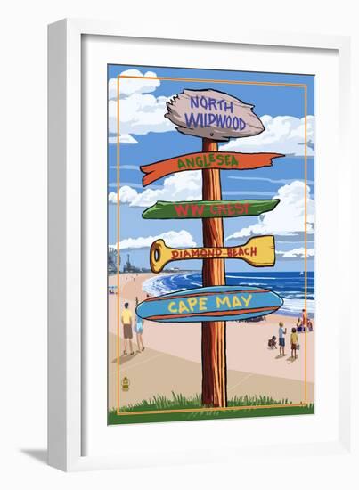 North Wildwood, New Jersey - Destination Sign-Lantern Press-Framed Art Print