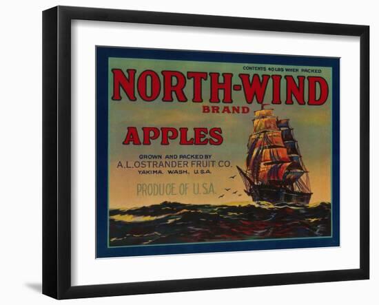 North Wind Apple Crate Label - Yakima, WA-Lantern Press-Framed Art Print