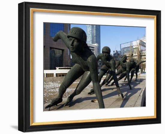 Northeast China, Heilongjiang Province, Harbin, A Statue of Female Ice Speed Skaters, China-Christian Kober-Framed Photographic Print