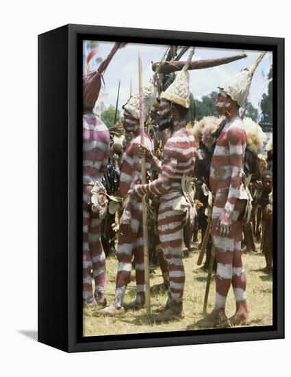 Northern Highlands Tribesmen with Striped Body Decoration, Goroka, Papua New Guinea-Ian Griffiths-Framed Premier Image Canvas