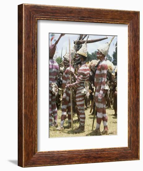 Northern Highlands Tribesmen with Striped Body Decoration, Goroka, Papua New Guinea-Ian Griffiths-Framed Photographic Print