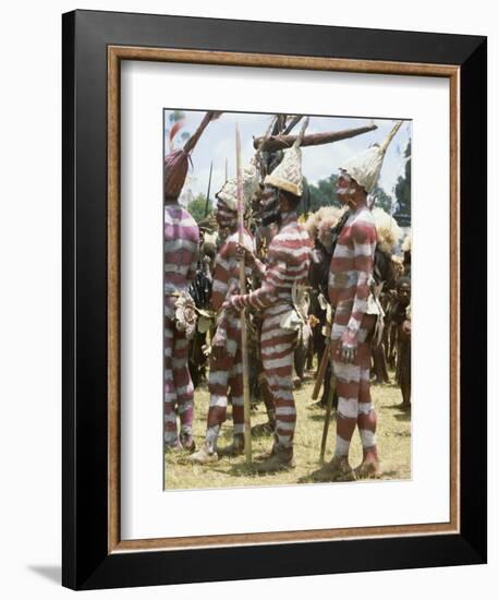 Northern Highlands Tribesmen with Striped Body Decoration, Goroka, Papua New Guinea-Ian Griffiths-Framed Photographic Print