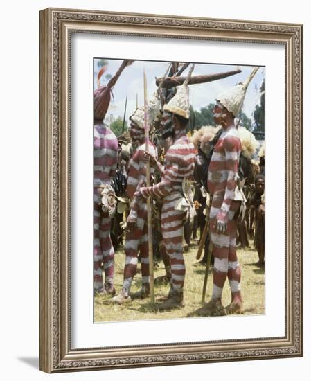 Northern Highlands Tribesmen with Striped Body Decoration, Goroka, Papua New Guinea-Ian Griffiths-Framed Photographic Print