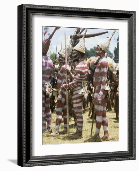 Northern Highlands Tribesmen with Striped Body Decoration, Goroka, Papua New Guinea-Ian Griffiths-Framed Photographic Print