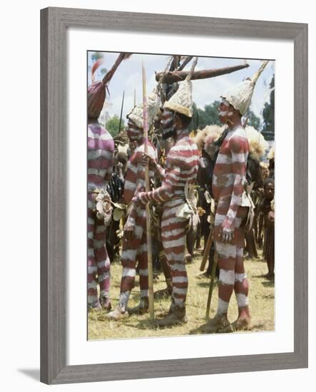 Northern Highlands Tribesmen with Striped Body Decoration, Goroka, Papua New Guinea-Ian Griffiths-Framed Photographic Print