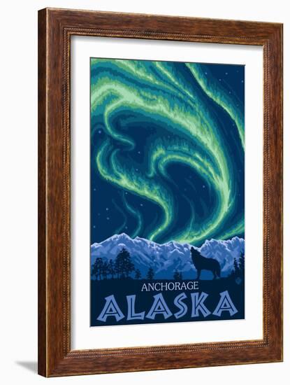 Northern Lights, Anchorage, Alaska-Lantern Press-Framed Art Print