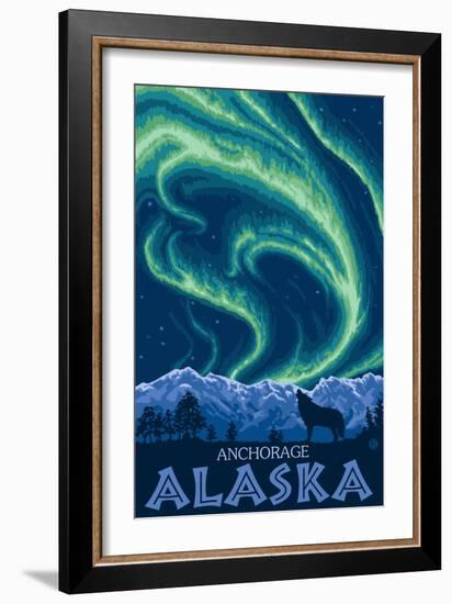 Northern Lights, Anchorage, Alaska-Lantern Press-Framed Art Print