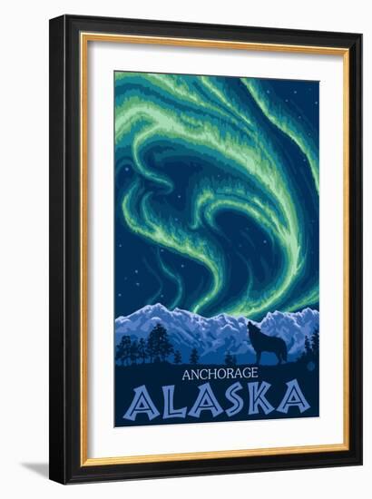 Northern Lights, Anchorage, Alaska-Lantern Press-Framed Art Print