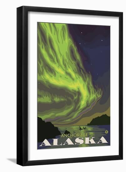 Northern Lights and Orcas, Anchorage, Alaska-Lantern Press-Framed Art Print