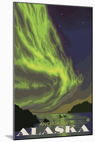 Northern Lights and Orcas, Anchorage, Alaska-Lantern Press-Mounted Art Print