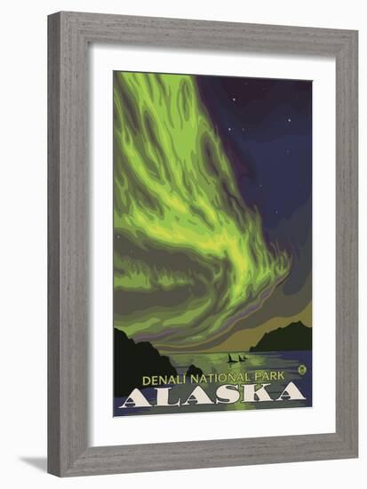 Northern Lights and Orcas, Denali National Park, Alaska-Lantern Press-Framed Art Print