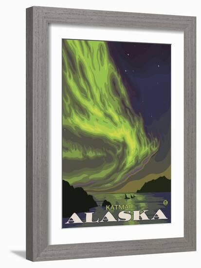 Northern Lights and Orcas, Katmai, Alaska-Lantern Press-Framed Art Print