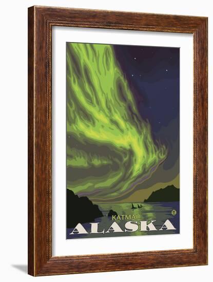 Northern Lights and Orcas, Katmai, Alaska-Lantern Press-Framed Art Print