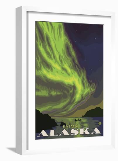 Northern Lights and Orcas, Katmai, Alaska-Lantern Press-Framed Art Print