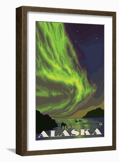 Northern Lights and Orcas, Seward, Alaska-Lantern Press-Framed Art Print