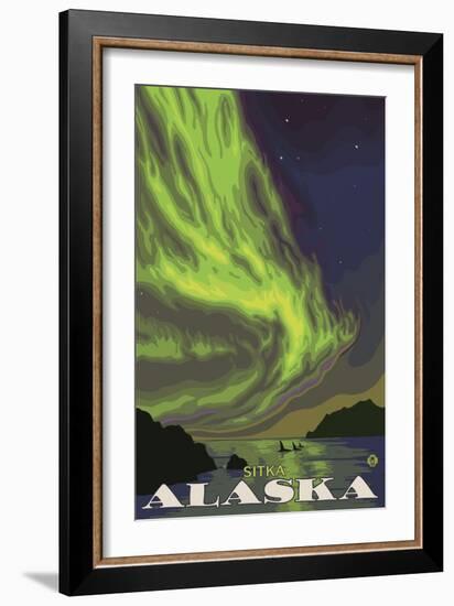 Northern Lights and Orcas, Sitka, Alaska-Lantern Press-Framed Art Print