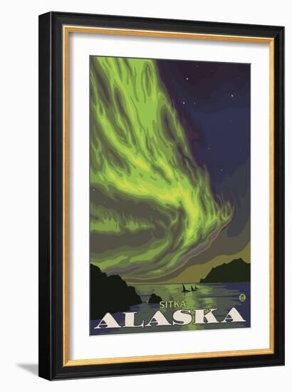 Northern Lights and Orcas, Sitka, Alaska-Lantern Press-Framed Art Print