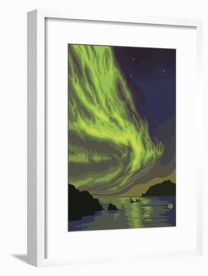 Northern Lights and Orcas-Lantern Press-Framed Art Print