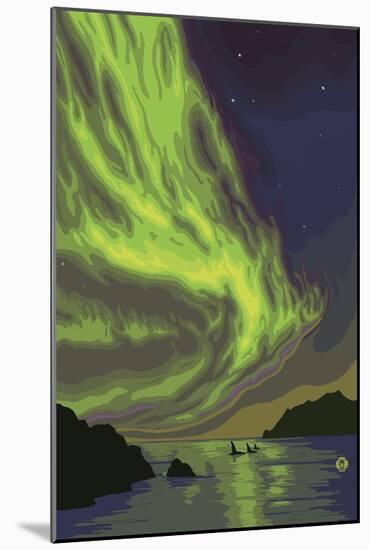 Northern Lights and Orcas-Lantern Press-Mounted Art Print