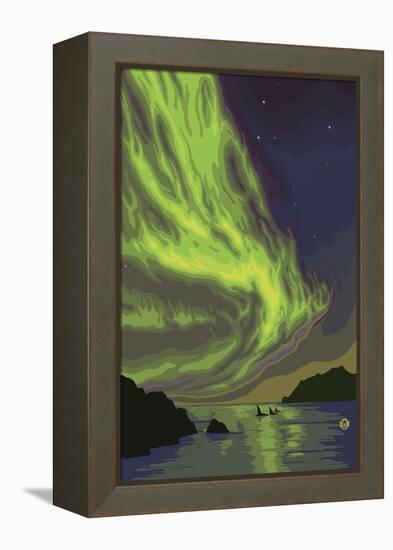 Northern Lights and Orcas-Lantern Press-Framed Stretched Canvas