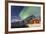 Northern Lights (Aurora Borealis) Illuminate Snowy Peaks and Wooden Cabin on a Starry Night-Roberto Moiola-Framed Photographic Print