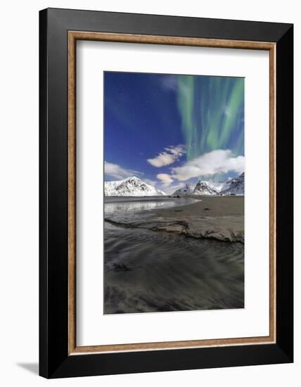 Northern Lights (Aurora Borealis) on Skagsanden Sky, Lofoten Islands, Arctic, Norway, Scandinavia-Roberto Moiola-Framed Photographic Print