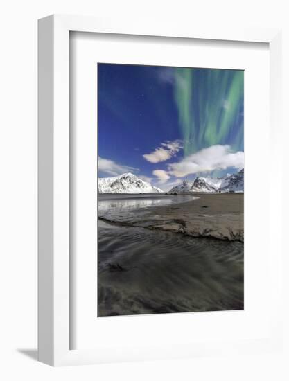 Northern Lights (Aurora Borealis) on Skagsanden Sky, Lofoten Islands, Arctic, Norway, Scandinavia-Roberto Moiola-Framed Photographic Print