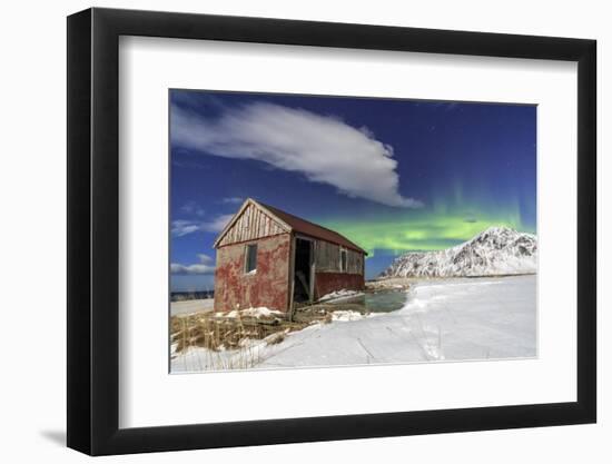 Northern Lights (Aurora Borealis) over an Abandoned Log Cabin Surrounded by Snow and Ice-Roberto Moiola-Framed Photographic Print