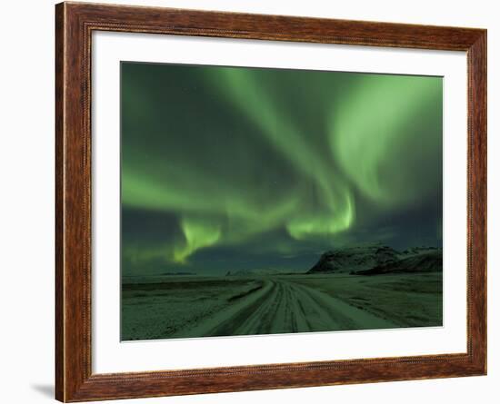 Northern Lights, Aurora Borealis, Winter Road With Snow, Iceland-Peter Adams-Framed Photographic Print